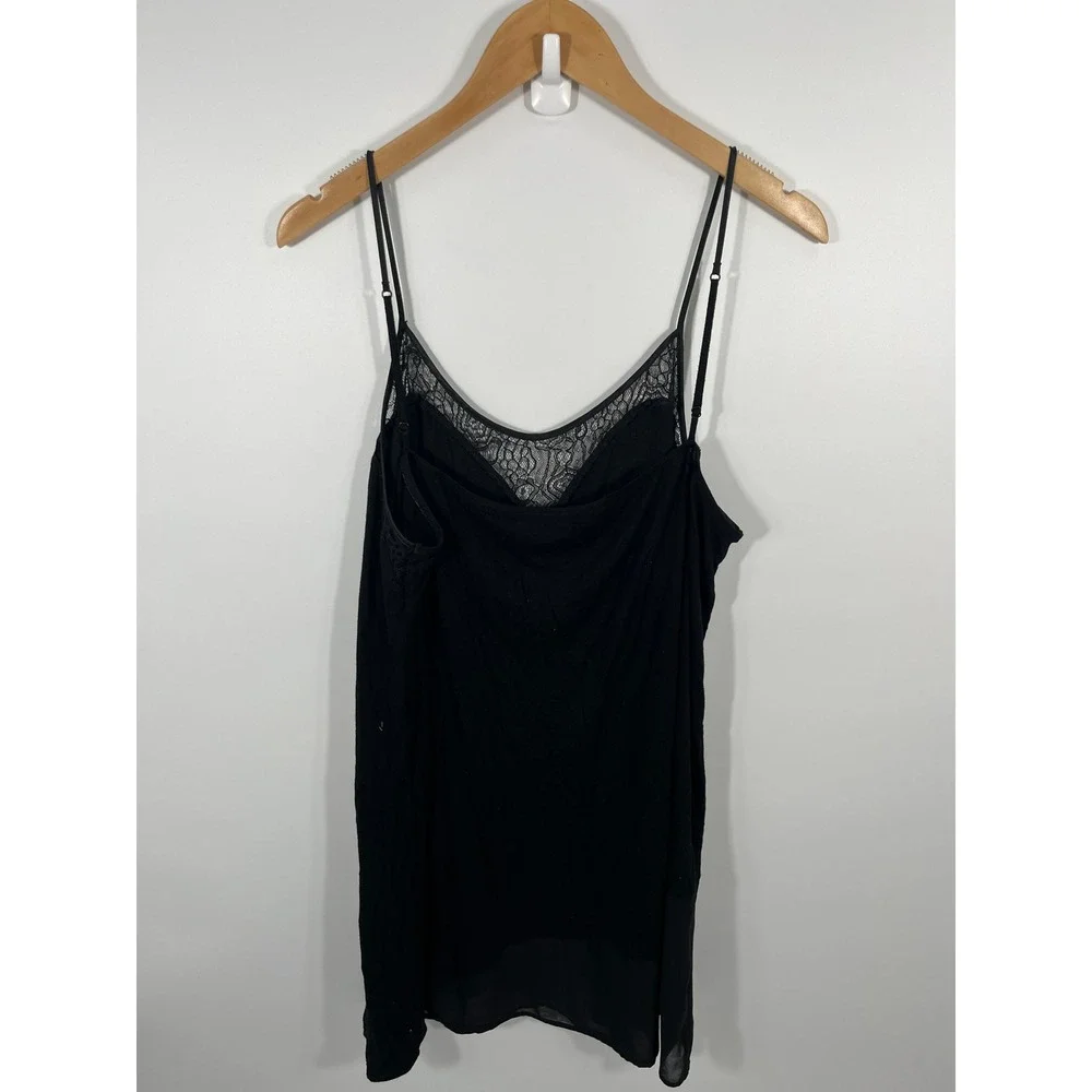 90s Y2K Womens Slip Dress 14 Black Lace Sheer Asymmetrical Dark Fairy Whimsigoth